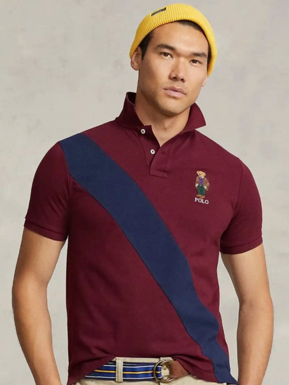 Polo Ralph Lauren Custom Slim Fit Polo Bear Sash Mesh Polo Shirt Burgundy M